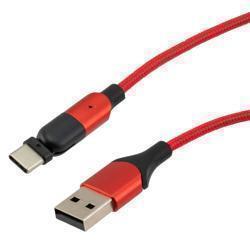 180 degrees Rotating Head, USB 2.0 A to C, M/M, Red Nylon Braided Cable, 5 Volt, 2.4 Amp, 1M