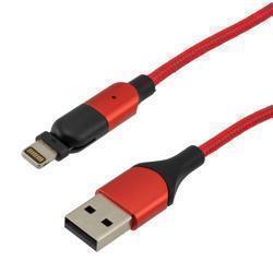 180 degrees Rotating Head Red Nylon Braided Cable, USB 2.0 A Male to Lightning Compatible Male, 5 Volt, 2.4 Amp, 1 Meter