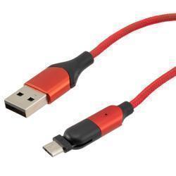 180 degrees Rotating Head Red Nylon Braided Cable, USB 2.0 A Male to Micro Male, 5 Volt, 2.4 Amp, 1 Meter