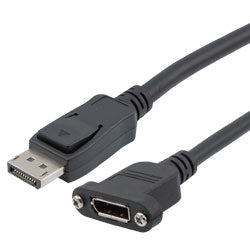 DisplayPort Cable Assembly Supporting 16K and HDR as specified in DisplayPort 2.0, Male to Panel Mount Female, LSZH, Black, 0.5M