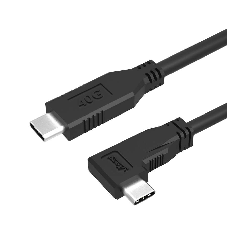USB4 Passive Cable - C Male Straight to C Male Right Angle 1m