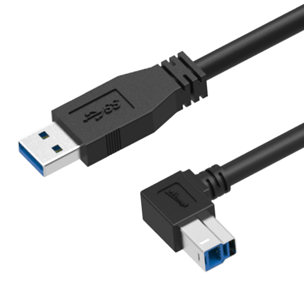 USB 3.0 A Male Straight to B Male Right Angle Cable 1 Metre