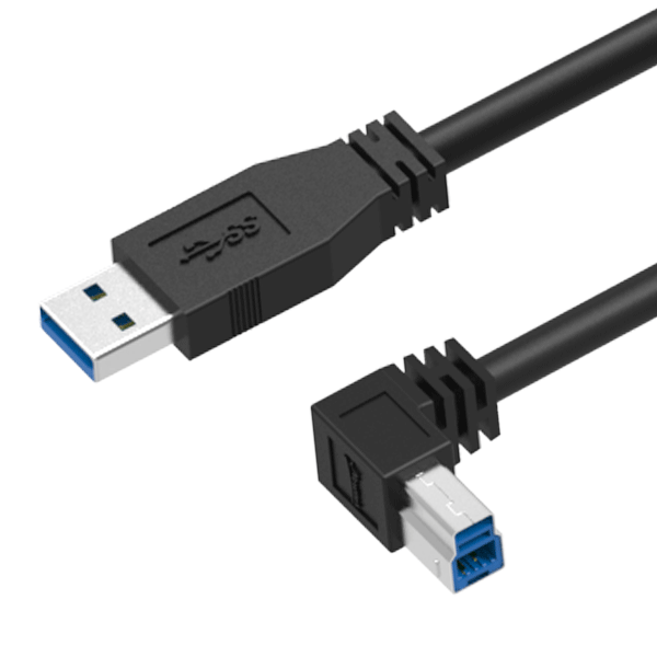 USB 3.0 A Male Straight to B Male Left Angle Cable 12 Inches