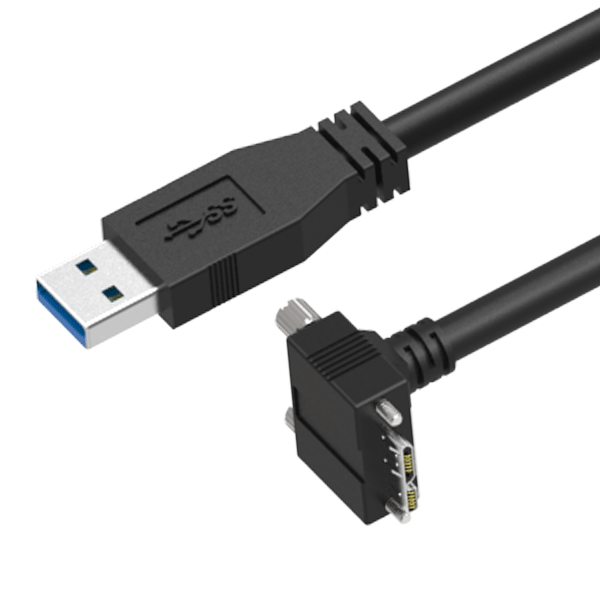 USB 3.0 A Male Straight to Micro B Male Down Angle, with Optional Screw Locking 12 Inches