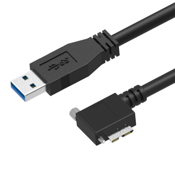 USB 3.0 A Male Straight to Micro B Male Left Angle, with Optional Screw Locking Cable 12 Inches