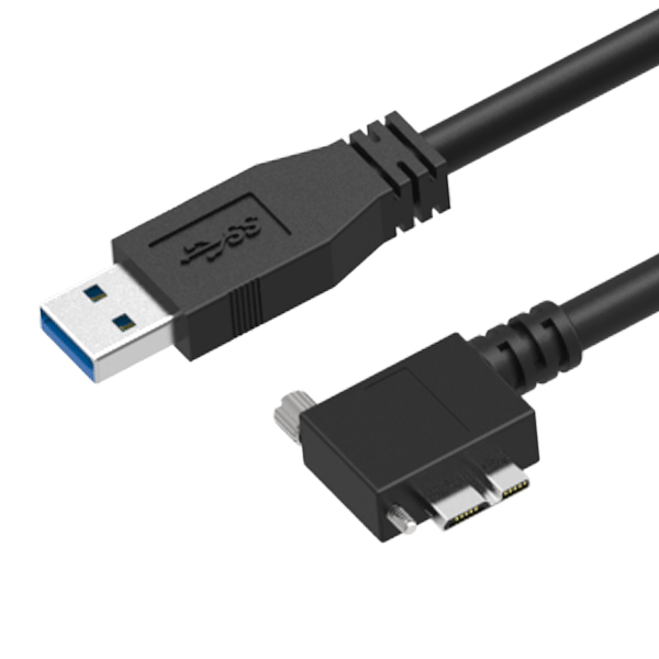 USB 3.0 A Male Straight to Micro B Male Right Angle, with Optional Screw Locking Cable 12 Inches