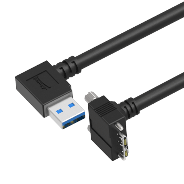 USB 3.0 A Male Right Angle to Micro B Male Down Angle, with Optional Screw Locking Cable 26 Inches