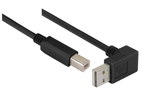 Right Angle USB Cable Down Angle A Male/ Straight B Male Black 1.0m