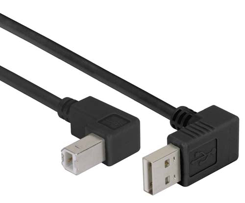 Right Angle USB Cable Down Angle A Male/ Down Angle B Male Black 1.0m