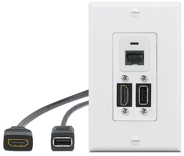 HDMI, VGA, 3.5mm Audio and USB Pass Through Single Gang Wall Plate - White, Single Gang Wall Plates, AV Wall Plates