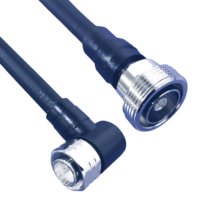 Hughes 1/2" LLCF 7/16 Female to 4.3-10 R/A Male Moulded Black 2m