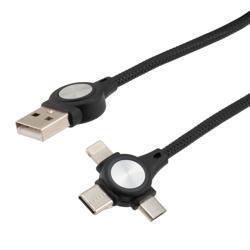 USB 2.0 3-in-1 Type A to Type C/Micro/Lightning Compatible. M/M | 5V | 2.4 Amps | 1 Foot Coiled cable