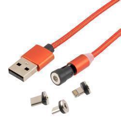 540 degrees Rotating Smart Indicator Magnetic Cable, USB A to Type C/Micro/Lighting Compatible, M/M, 5 Volt, 1 Amp, 2 Meter