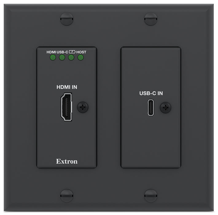 DTP3 T 322 D Two Input 4K/60 DTP3 Transmitter for HDMI and USB-C with Data – Decorator-Style Wallplate, Black – 330 feet