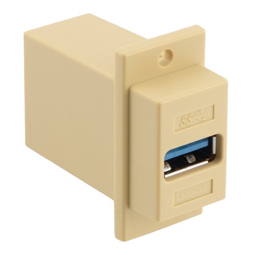 USB 3.0 Adapter Panel Mount ECF Flange A Type Female to B Female Ivory