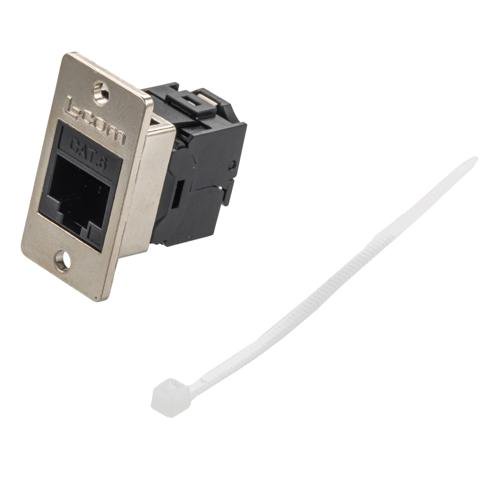 Ethernet Category 6 Ultra Short-Body Tool-less IDC Keystone Jack Panel Mount Flange Style Kit, RJ45, Unshielded, Black