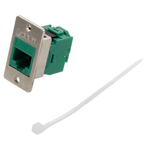 Ethernet Category 6 Ultra Short-Body Tool-less IDC Keystone Jack Panel Mount Flange Style Kit, RJ45, Unshielded, Green