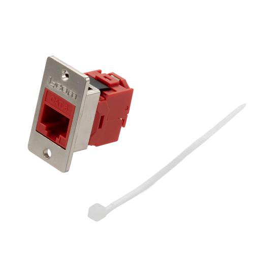 Ethernet Category 6 Ultra Short-Body Tool-less IDC Keystone Jack Panel Mount Flange Style Kit, RJ45, Unshielded, Red