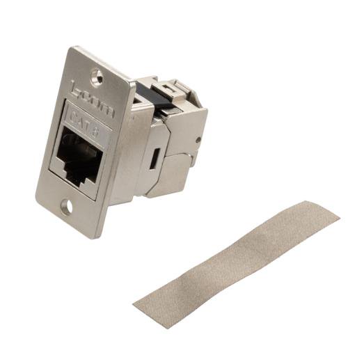Ethernet Category 6 Ultra Short-Body Tool-less IDC Keystone Jack Panel Mount Flange Style Kit, RJ45, Shielded, Silver