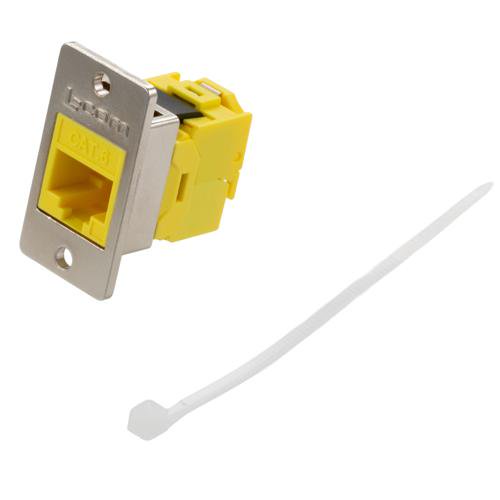Ethernet Cat6 Ultra Short-Body Tool-less IDC Keystone Jack Panel Mount Flange Style Kit, RJ45, Unshielded, Yellow