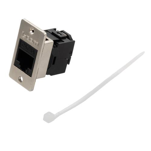Ethernet Category 6a/7 10gig Ultra Short-Body Tool-less IDC Keystone Jack Panel Mount Flange Style Kit, RJ45, Unshielded, Black