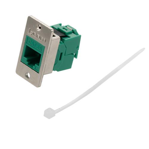 Ethernet Category 6a/7 10gig Ultra Short-Body Tool-less IDC Keystone Jack Panel Mount Flange Style Kit, RJ45, Unshielded, Green