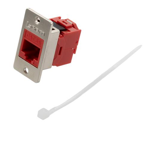 Ethernet Category 6a/7 10gig Ultra Short-Body Tool-less IDC Keystone Jack Panel Mount Flange Style Kit, RJ45, Unshielded, Red