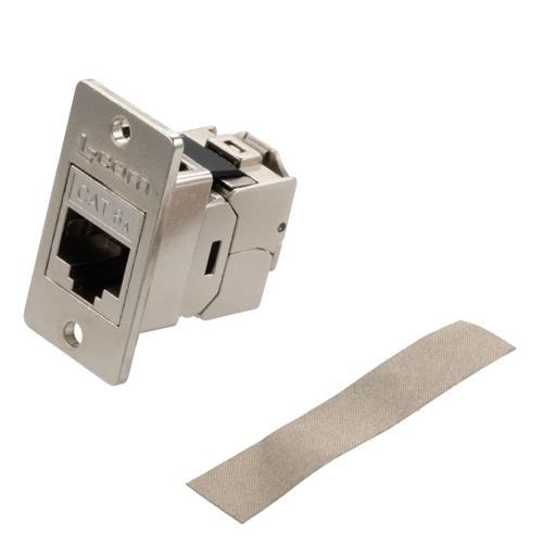 Ethernet Category 6a/7 10gig Ultra Short-Body Tool-less IDC Keystone Jack Panel Mount Flange Style Kit, RJ45, Shielded, Silver