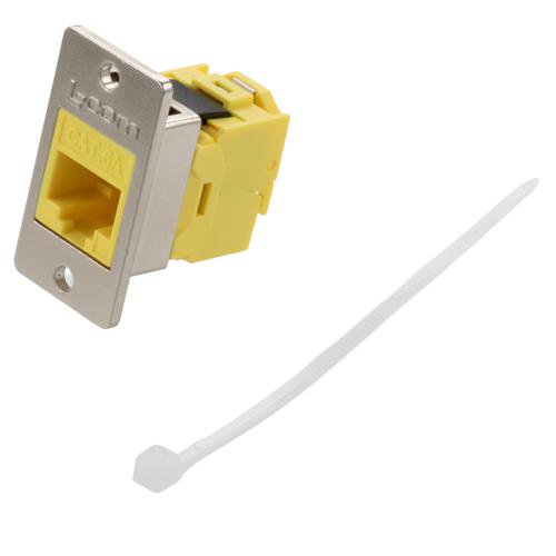 Ethernet Category 6a/7 10gig Ultra Short-Body Tool-less IDC Keystone Jack Panel Mount Flange Style Kit, RJ45, Unshielded, Yellow