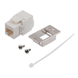 Flange Mount Kit, Category 6a 10gig Ethernet Tool-less Keystone RJ45 Jack Female, TIA568A/B, for Slim 28AWG, White