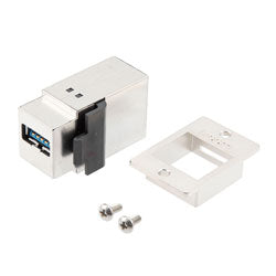 USB 3.0 Adapter Coupler Panel Mount, ECF Flange Style Kit, A Type Female Jack to A Type Female Jack, Stainless Steel Shielded ABS Housing