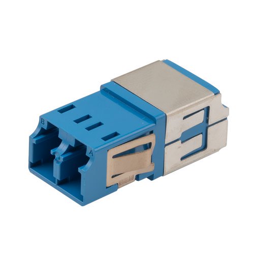 Fiber Coupler, LC/LC Duplex, White Internal Shutter, Side Spring, High Density, No Flange, Blue