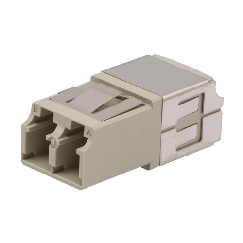 Fiber Coupler, LC/LC Duplex, Translucent Internal Shutter, Vertical Spring, High Density, No Flange, Beige