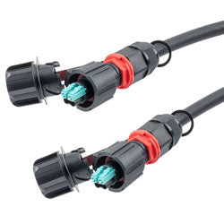 Fiber optic, IP68 Hybrid LC/UPC (2x 12AWG pin contacts) to IP68 Hybrid LC/UPC, OM4, 10.5mm LSZH, 30 meter cable assembly