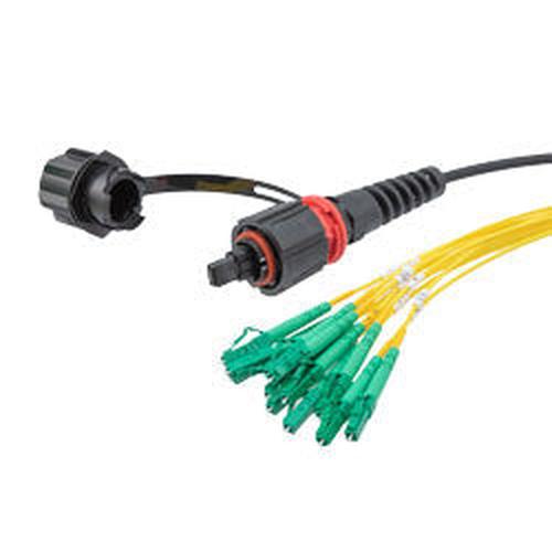 IP68 ODVA Compatible MPO APC female to LC APC fan-out, 12 fiber, SM OS2 5mm LSZH Outdoor rated, 1M cable assembly