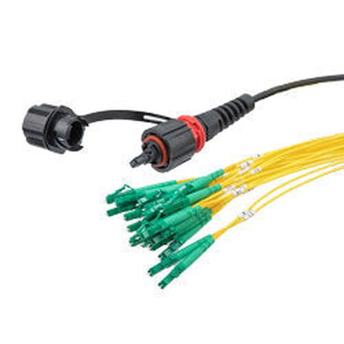 IP68 ODVA Compatible MPO APC female to LC APC fan-out, 24 fiber, SM OS2 5mm LSZH Outdoor rated, 3M cable assembly