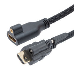 Nylon braided Black PVC Cable, Locking HDMI Male to Female, Supports 4K Resolution, 1 Meter
