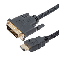 Nylon Braided Cable, HDMI to DVI 2.0 Male to Male with Ferrites, Supports 1080P Resolution, 0.5 Meter