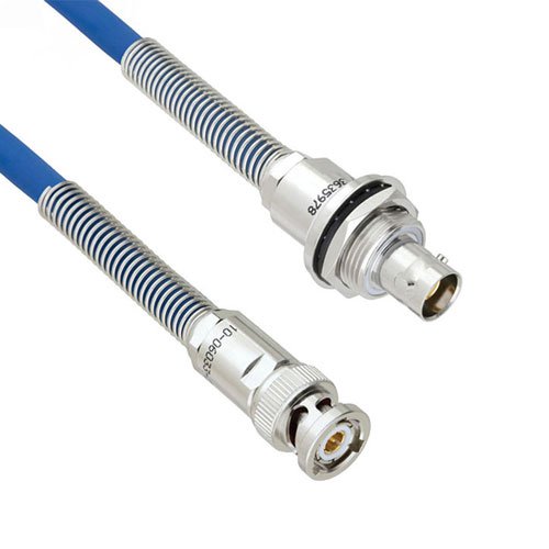 Halogen Free Bend Relief 3-Slot TRB Plug to Bend Relief 3-Lug TRB Bulkhead Insulated Jack for 78 Ohm TWCH-78-2-LC, 12" Cable