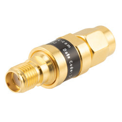 2W/3 dB Fixed Attenuator, SMA Male to SMA Female Brass Gold Body Up to 18 GHz