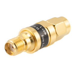 2W/5 dB Fixed Attenuator, SMA Male to SMA Female Brass Gold Body Up to 18 GHz