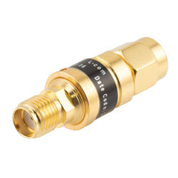 2W/6 dB Fixed Attenuator, SMA Male to SMA Female Brass Gold Body Up to 18 GHz