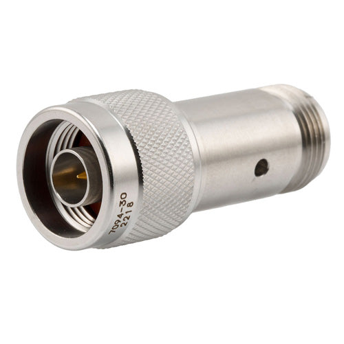 2W/30 dB Fixed Attenuator, N Male to N Female Passivated Stainless Steel Body Up to 18 GHz