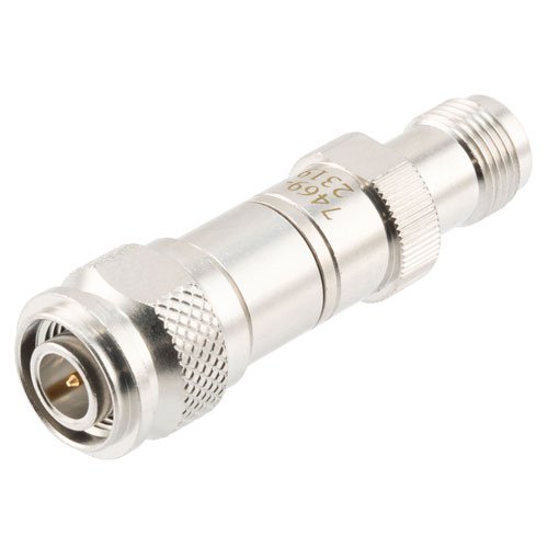 2 dB Fixed Attenuator TNC Male (Plug) to TNC Female (Jack) DC to 12 GHz Rated to 2 Watts, Brass Body, 1.35:1 VSWR