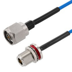 N Male to N Female Bulkhead Cable Using 402SS Series Coax with Heavy Duty Boot, 1.5 ft