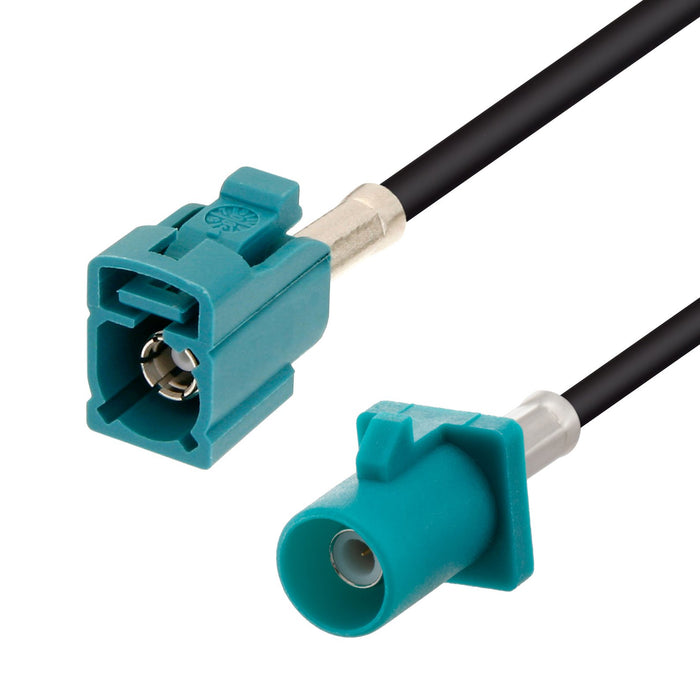 Water Blue FAKRA Plug to FAKRA Jack Cable Assembly using RG174 Coax, 1 FT