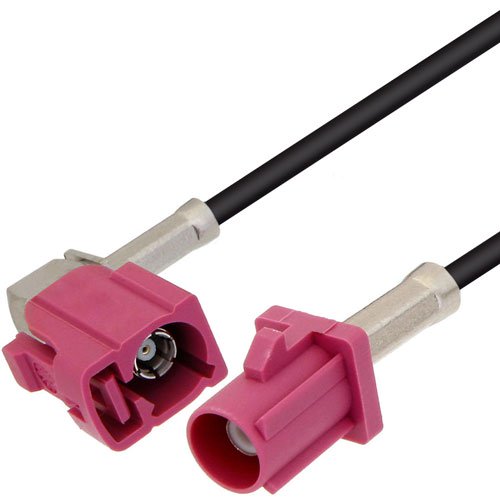 Violet FAKRA Plug to FAKRA Jack Right Angle Cable Assembly using RG174 Coax, 4 FT