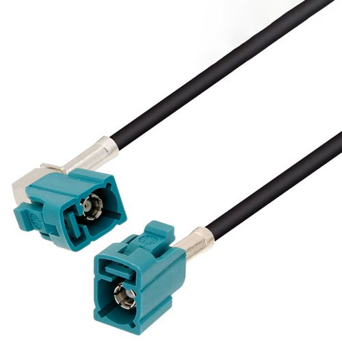 Water Blue FAKRA Jack Right Angle to FAKRA Jack Cable Assembly using RG174 Coax, 6 FT
