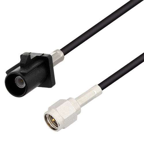 Black FAKRA Plug to SMA Male Cable Assembly using RG174 Coax, 4 FT