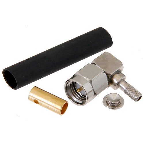 SMA Male Right Angle Connector Solder Attachment for RG316, RG174, RG188, LMR-100, 0.100 inch